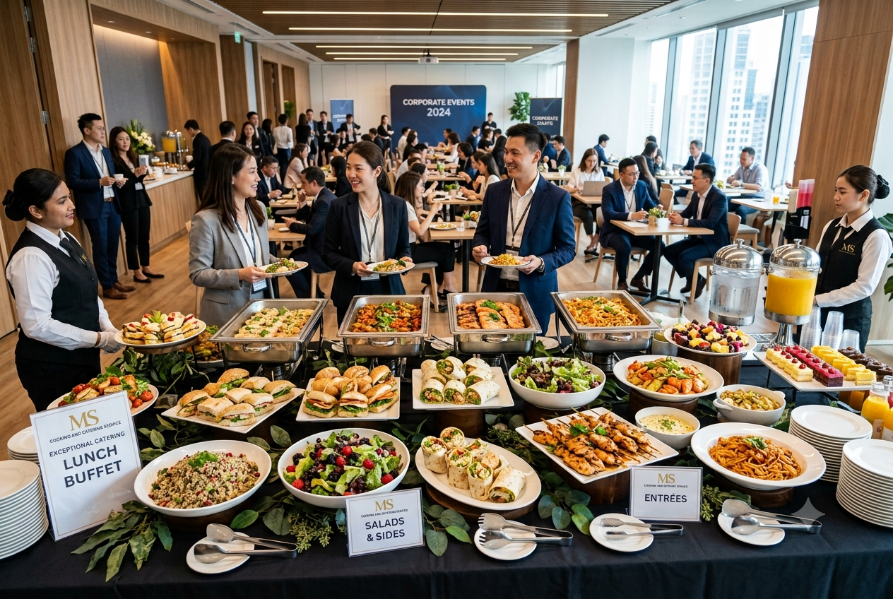 Now give me a horizontal image 1200x800px to set post feature image OF CORPORATE CATERING SERVICE